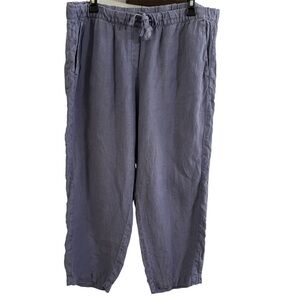 Pure Jill Linen Drawstring Crop Pants Sz PL Blue Shadow